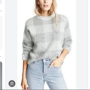 VINCE PLAID CREWNECK SWEATER ALPACA MOHAIR GREY